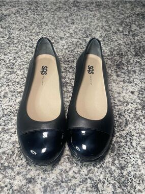 SAS Comfort Cap Toe Ballet Flats Black Leather Shoes Women's 8 Made In USA